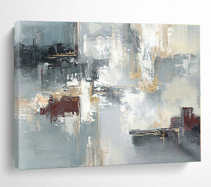 Modern Art Acrylic Gray, Red & Gold Urban Abstract Painting On Canvas HPS090