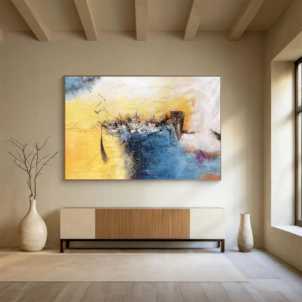 Paintings For House Yellow, Blue & White Abstract Dynamic Art HPS219