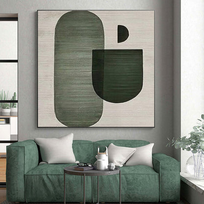Minimalist Canvas Art Green Geometric Abstract Forms, Modern Art Acrylic PT554