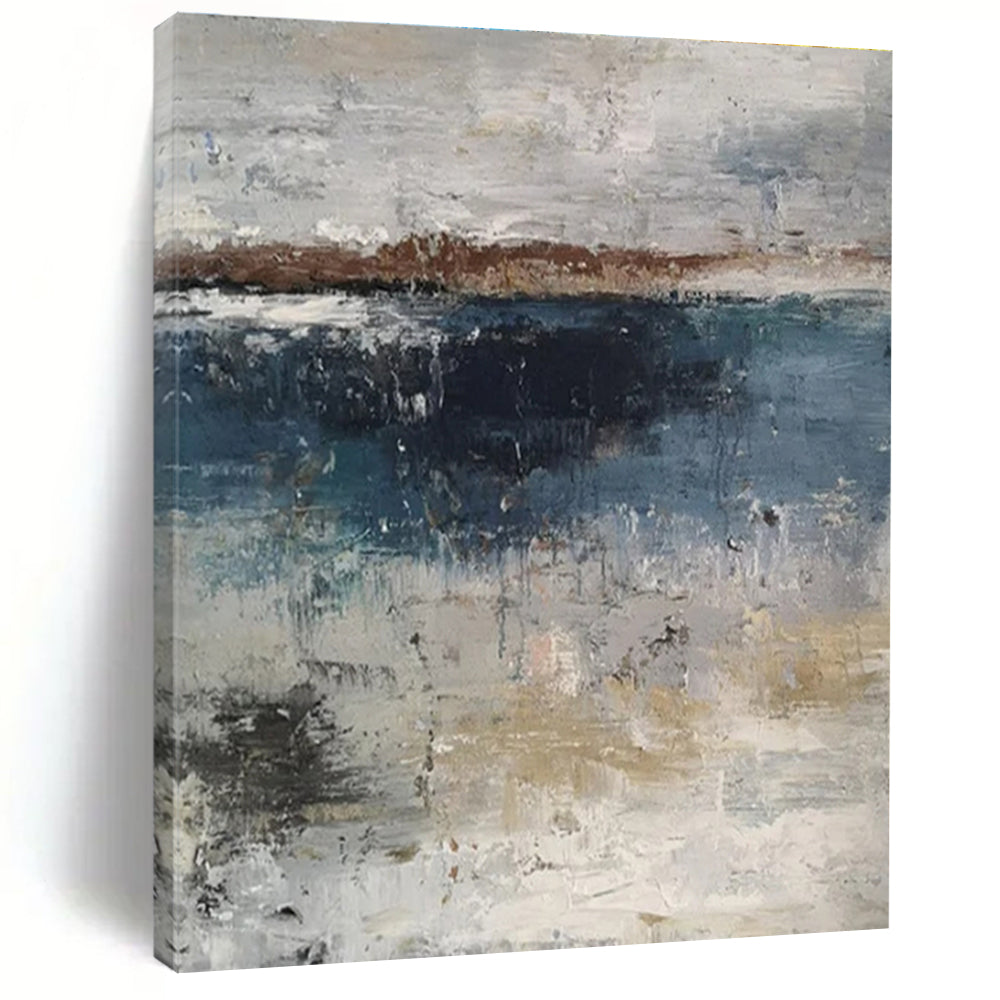Large Painting In Living Room Gray, Blue & Beige Abstract Waterfront, Modern Art Acrylic DPS500