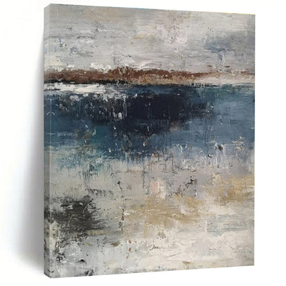 Large Painting In Living Room Gray, Blue & Beige Abstract Waterfront, Modern Art Acrylic DPS500