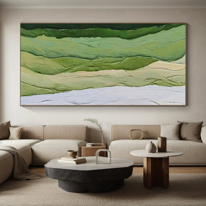 Hand Painted Art Green & Beige Textured Abstract Painting On Canvas PT043