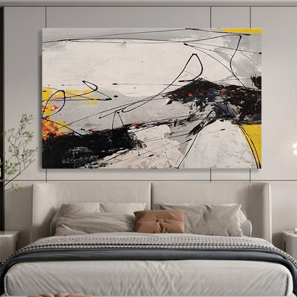 Cool Abstract Paintings Black, White & Yellow Energetic Abstract Art HPS185