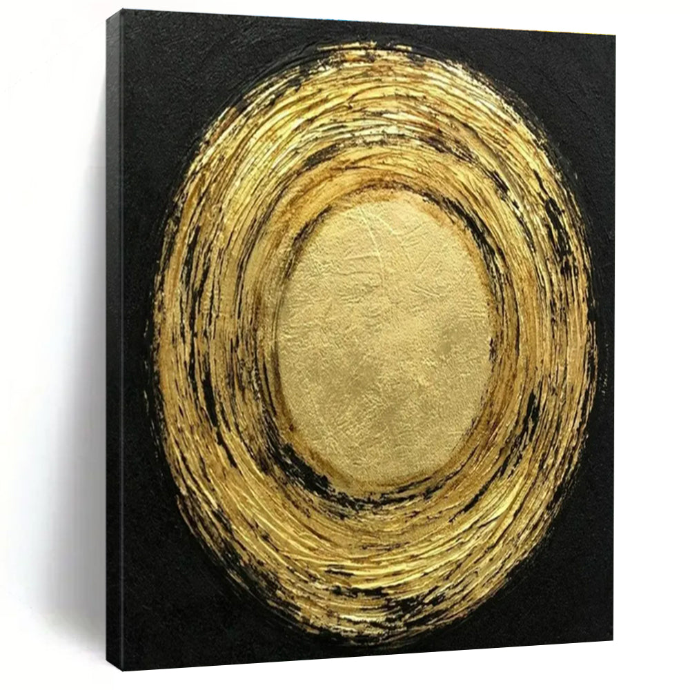 Oversized Abstract Wall Art Gold and Black Textured Circular Abstract Art PT805