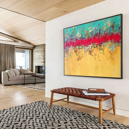 Unique Abstract Art Turquoise, Red & Yellow Textured Abstract Painting On Canvas HPS097