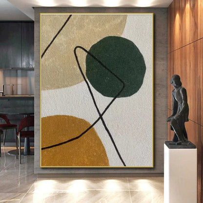 48x60 Beige Green Circular Abstract Lines Acrylic Modern Art Painting PT435