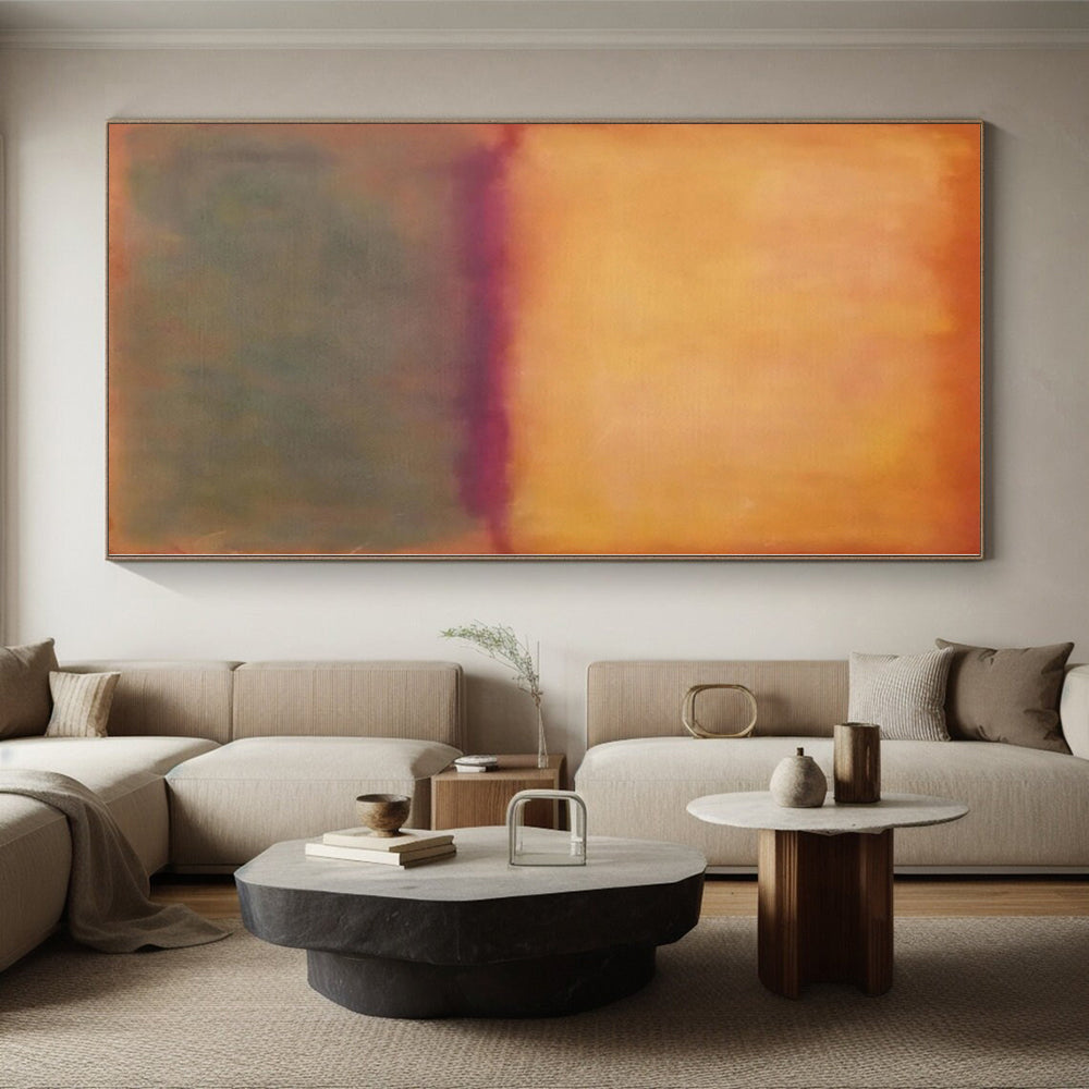 Handmade Art Orange & Gray Color Field Abstract Painting On Canvas PT054