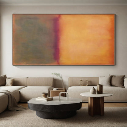 Handmade Art Orange & Gray Color Field Abstract Painting On Canvas PT054