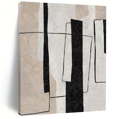 Modern Art Acrylic Black, Beige, and White Geometric Abstract Art PT697