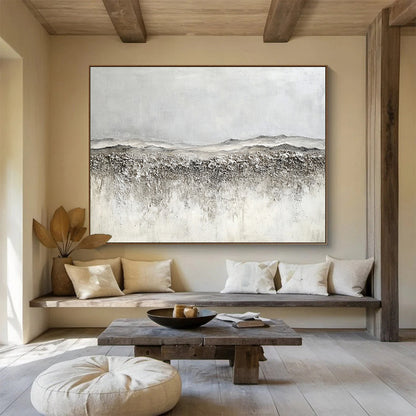 Oversized Abstract Wall Art Gray & White Textured Landscape Abstract Painting HPS253