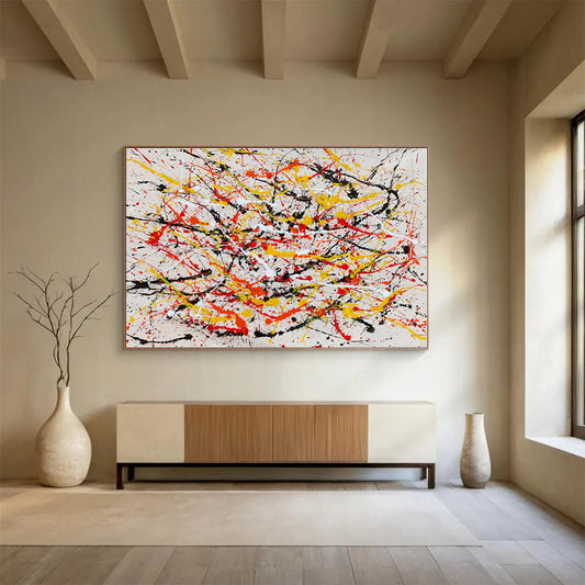 Cool Abstract Paintings Red, Yellow, Black & White Splatter Abstract Painting On Canvas HPS084