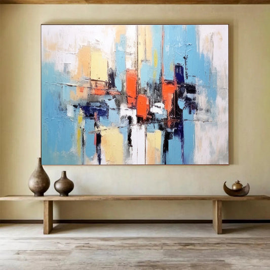 Oversized Abstract Wall Art Blue, Orange & White Abstract Urban Art HPS200