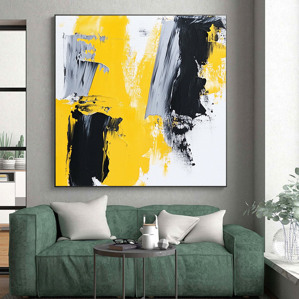 Large Abstract Art For Sale, Yellow Black Gray White Abstract Minimalist Art PT134