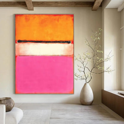Modern Art Acrylic Orange, Pink & White Color Block Abstract, Large Size DPS495