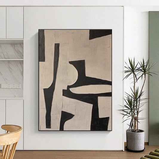 Cool Abstract Paintings in Black and White Geometric Shapes, Hand-Painted Acrylic Art PT300
