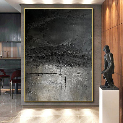 Acrylic Modern Art Paintings - Monochrome Black & Gray Textured Abstract Art PT597