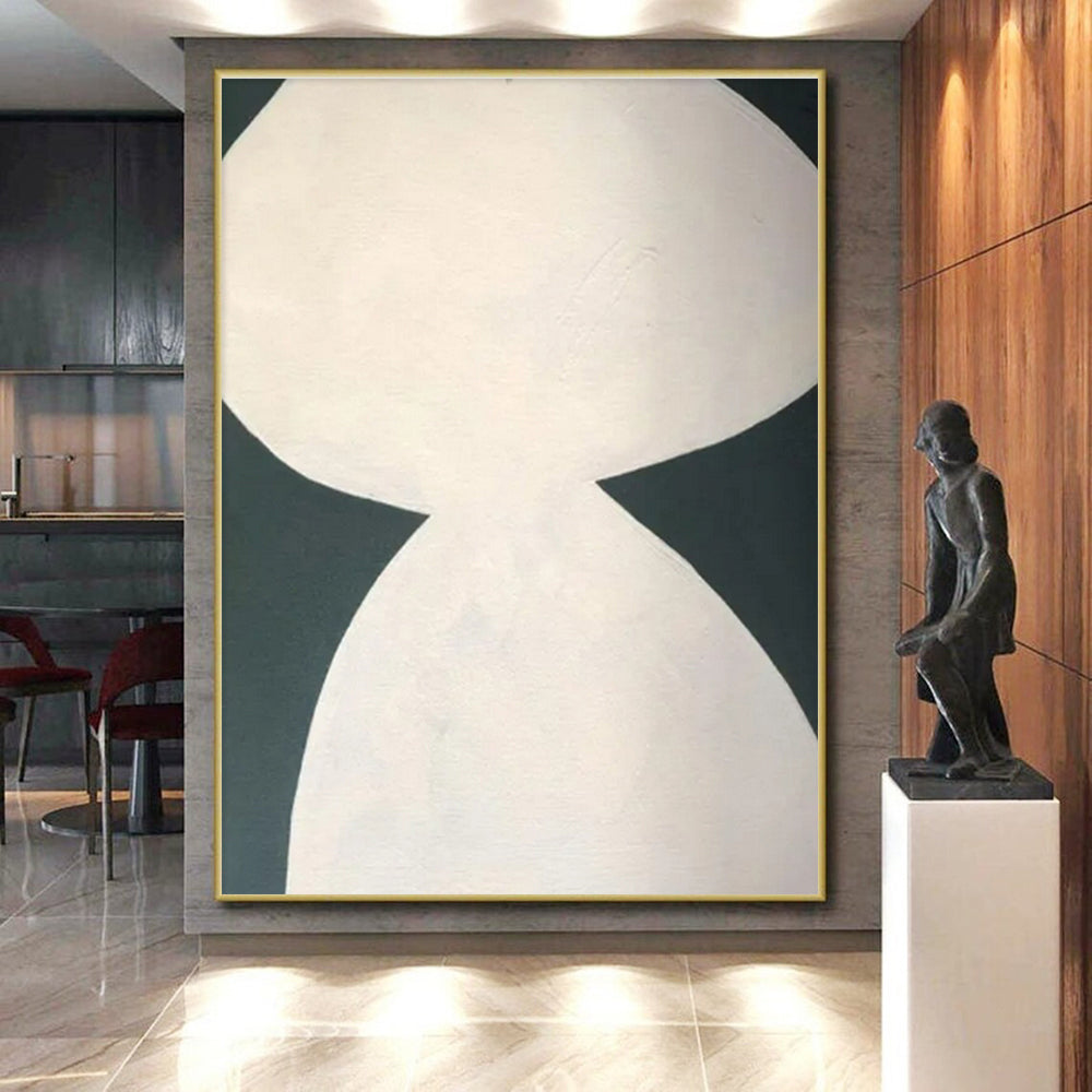 Minimalist Canvas Art White and Dark Green Abstract Art PT646