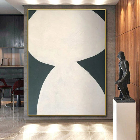 Minimalist Canvas Art White and Dark Green Abstract Art PT646