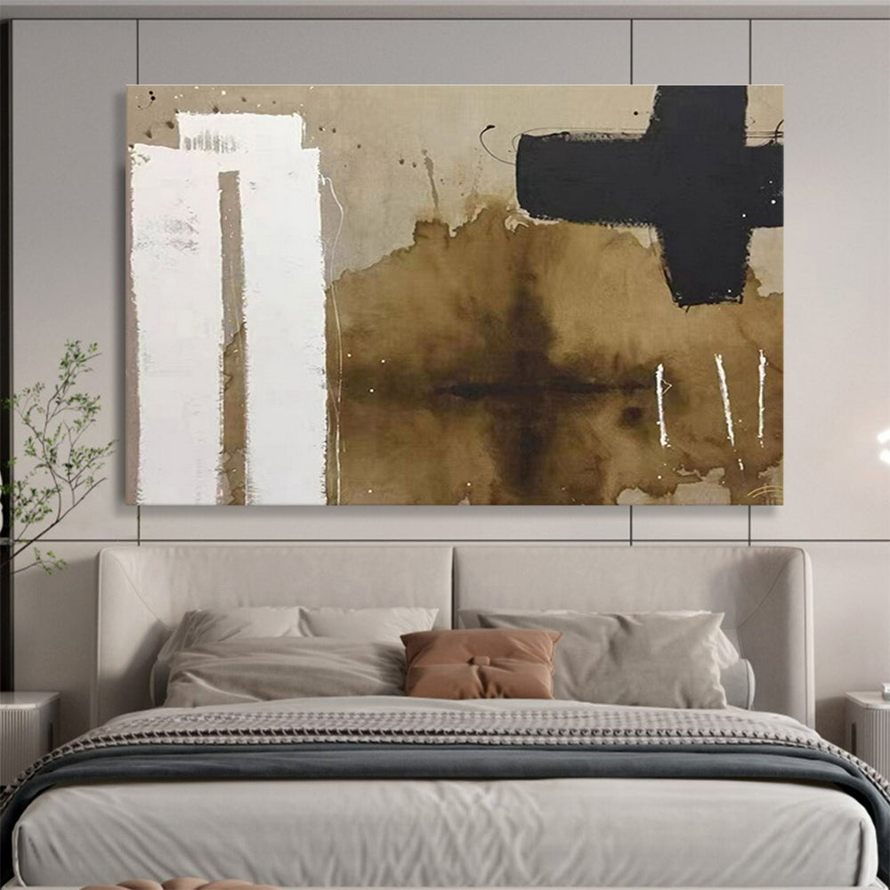 Paintings For House Brown, Black, and White Abstract Geometric Art HPS390