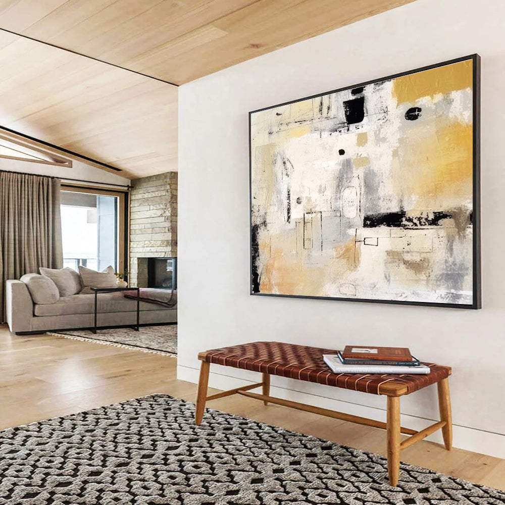 Cool Abstract Paintings Beige, Gray & Black Abstract Geometric Art HPS198