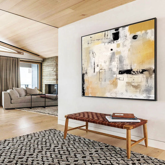 Cool Abstract Paintings Beige, Gray & Black Abstract Geometric Art HPS198