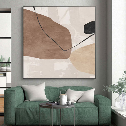 48x60 Brown, Beige & Black Geometric Abstract Painting On Canvas PT086