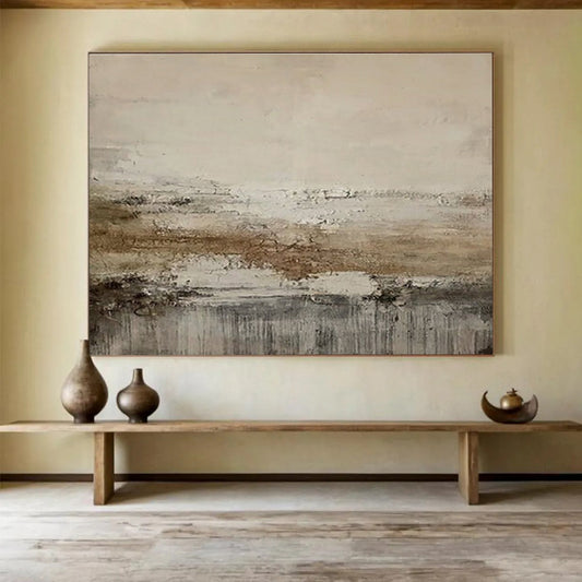 Large Contemporary Wall Art Beige, Brown, and Gray Textured Abstract Landscape Art HPS376