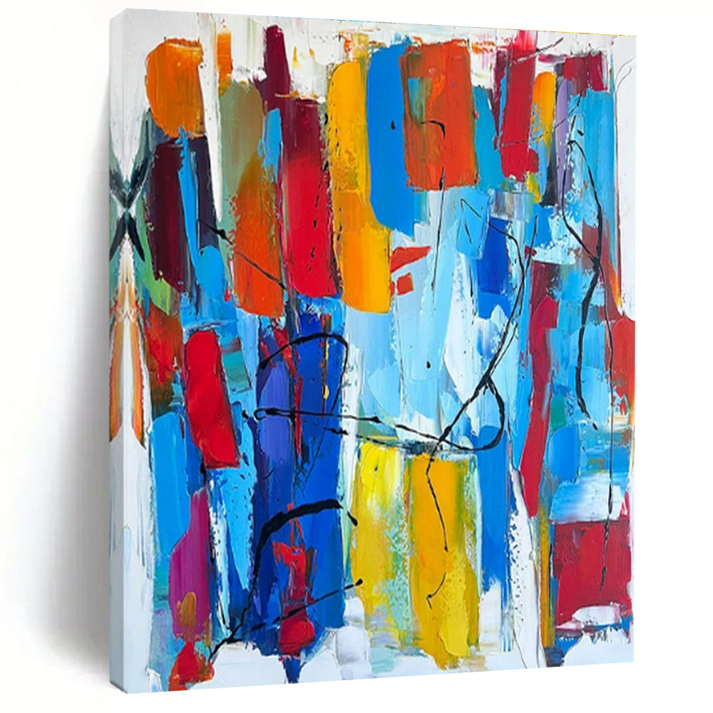 Hand-Painted Multicolor Abstract Energetic Composition, Acrylic Modern Art Paintings PT540
