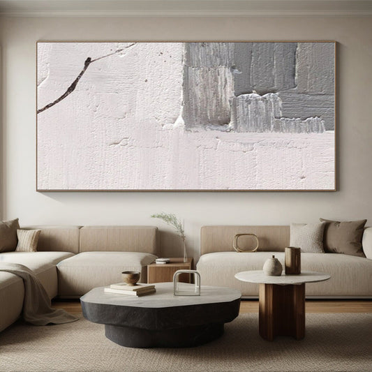 Handmade Art in Grey and White Textural Abstract Layers Painting PT263
