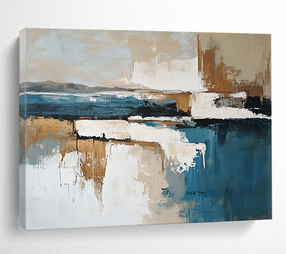 Cool Abstract Paintings Blue, Beige, and White Abstract Coastal Reflection HPS308