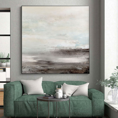Big Painting in Beige, Grey, and Brown Abstract Misty Landscape Art PT238