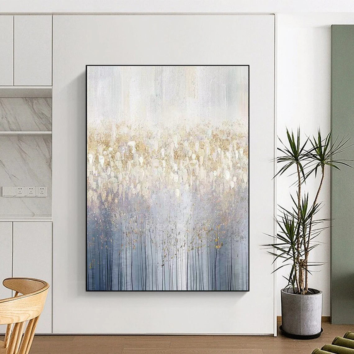 Unique Abstract Art Gold and Gray Forest-Inspired Piece, Large Contemporary Wall Art PT512
