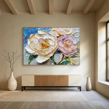 Gaint Canvas Art Beige and Purple Peony with Textured Background Oil Painting HPS322