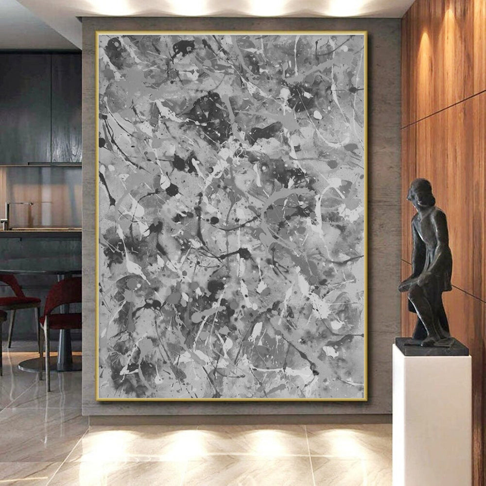 Cool Abstract Paintings Gray Monochrome Splatter Abstract Art PT459