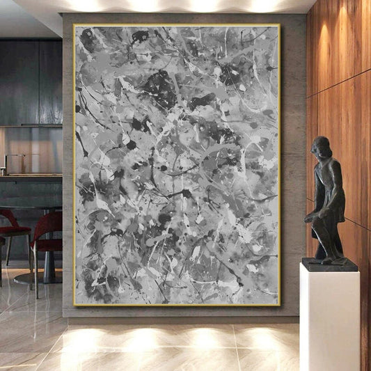 Cool Abstract Paintings Gray Monochrome Splatter Abstract Art PT459