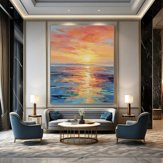 Large Contemporary Wall Art Multicolor Abstract Seaside Sunset Art DPS481