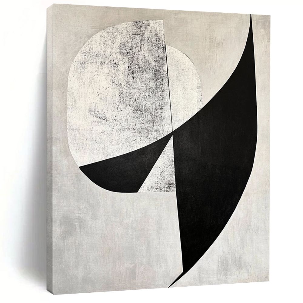 Custom Large Abstract Art For Living Room With Black, White, Gray Geometric Abstraction On Canvas PT189