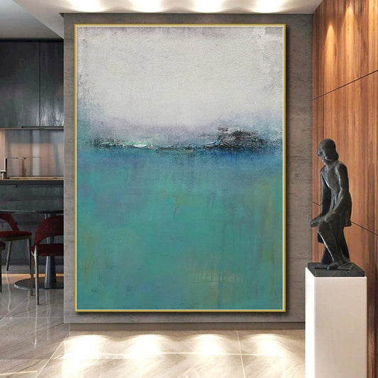 Modern Art Acrylic Teal Textured Abstract Painting On Canvas PT049