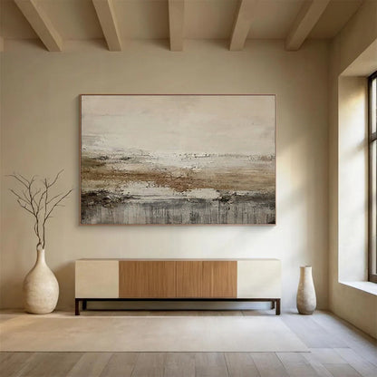 Large Contemporary Wall Art Beige, Brown, and Gray Textured Abstract Landscape Art HPS376