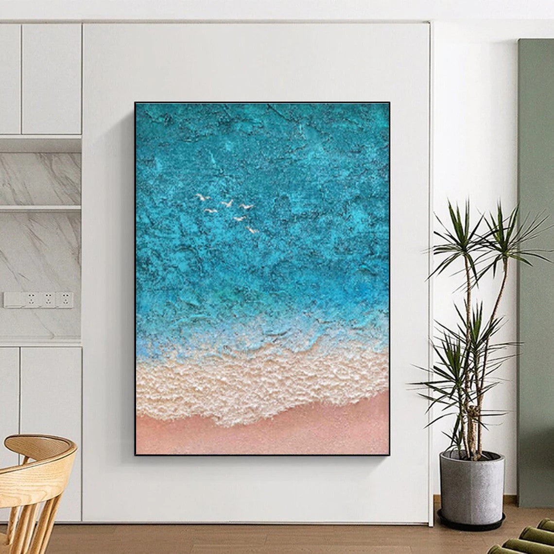 Oversized Abstract Wall Art Teal Beige Textured Coastal Abstract Art PT497
