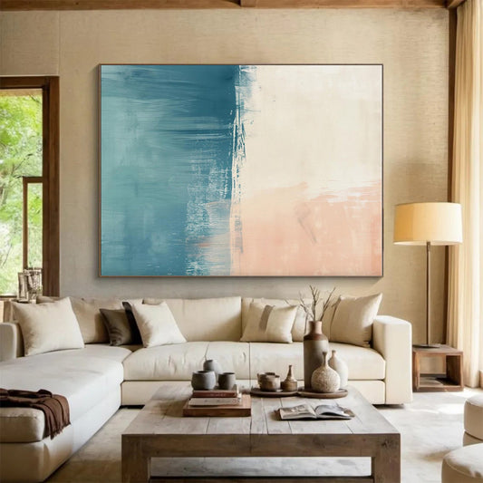 Hand-Painted Teal, Beige, and White Textured Abstract Art PT766