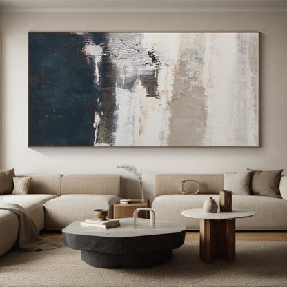 Large Size Gray and Navy Textured Abstract Acrylic Painting PT633