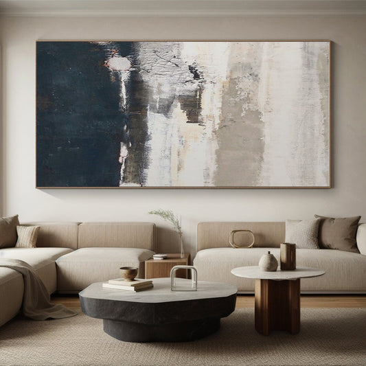 Large Size Gray and Navy Textured Abstract Acrylic Painting PT633