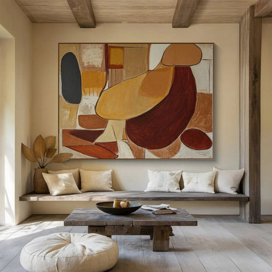 Hand Painted Art Warm Earth Tones Abstract Forms On Canvas HPS029