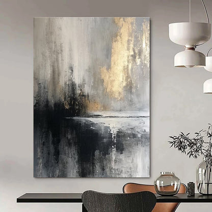 48x60 Black, Gray & Gold Abstract Waterfront, Acrylic Modern Art Paintings DPS490