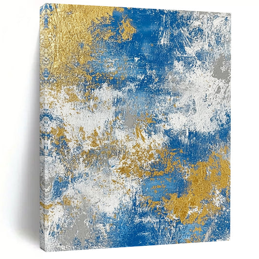 Oversized Abstract Wall Art Blue, Gold & Gray Textured Abstract Painting On Canvas PT118