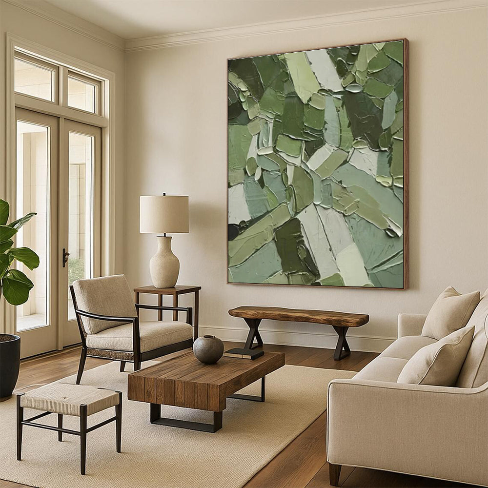 Unique Abstract Art Multi-Green Geometric Textured Acrylic Art PT342