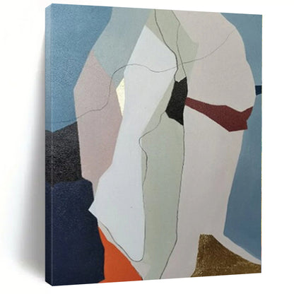 Unique Abstract Art with Pastel and Metallic (Blue, Beige, Gold, Red) Shapes PT020