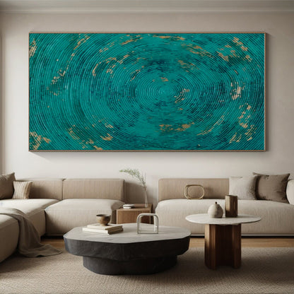 Large Size Teal Circular Patterns Abstract Acrylic Art PT615
