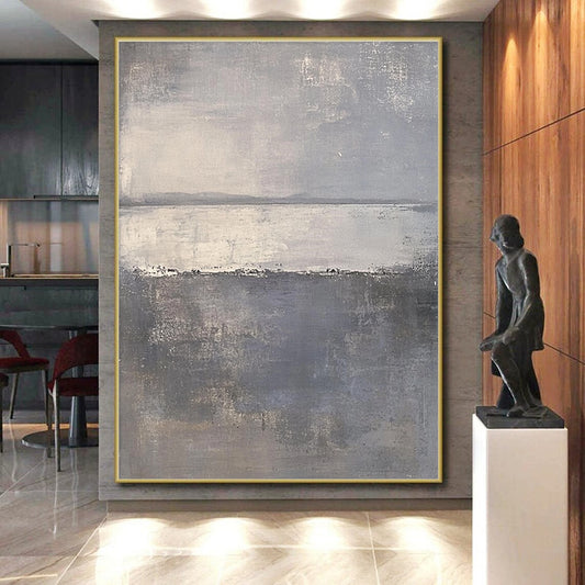 Hand Painted Art Gray & Beige Textured Seascape Abstract Painting On Canvas PT113